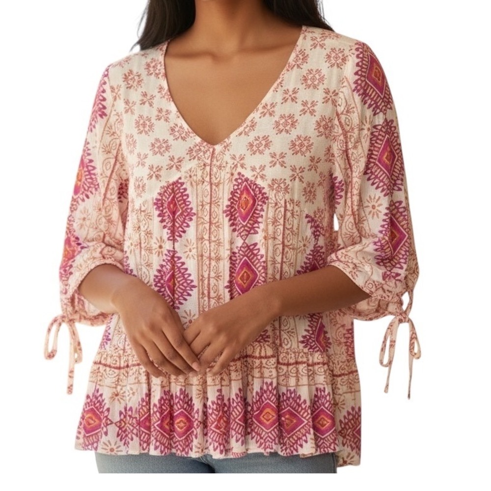 Grand &‎ Greene Boho Print Peasant Tunic Top Size Medium